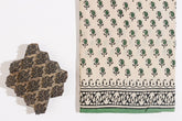 Ivory/Green Pure Cotton Mul Hand Block Saree